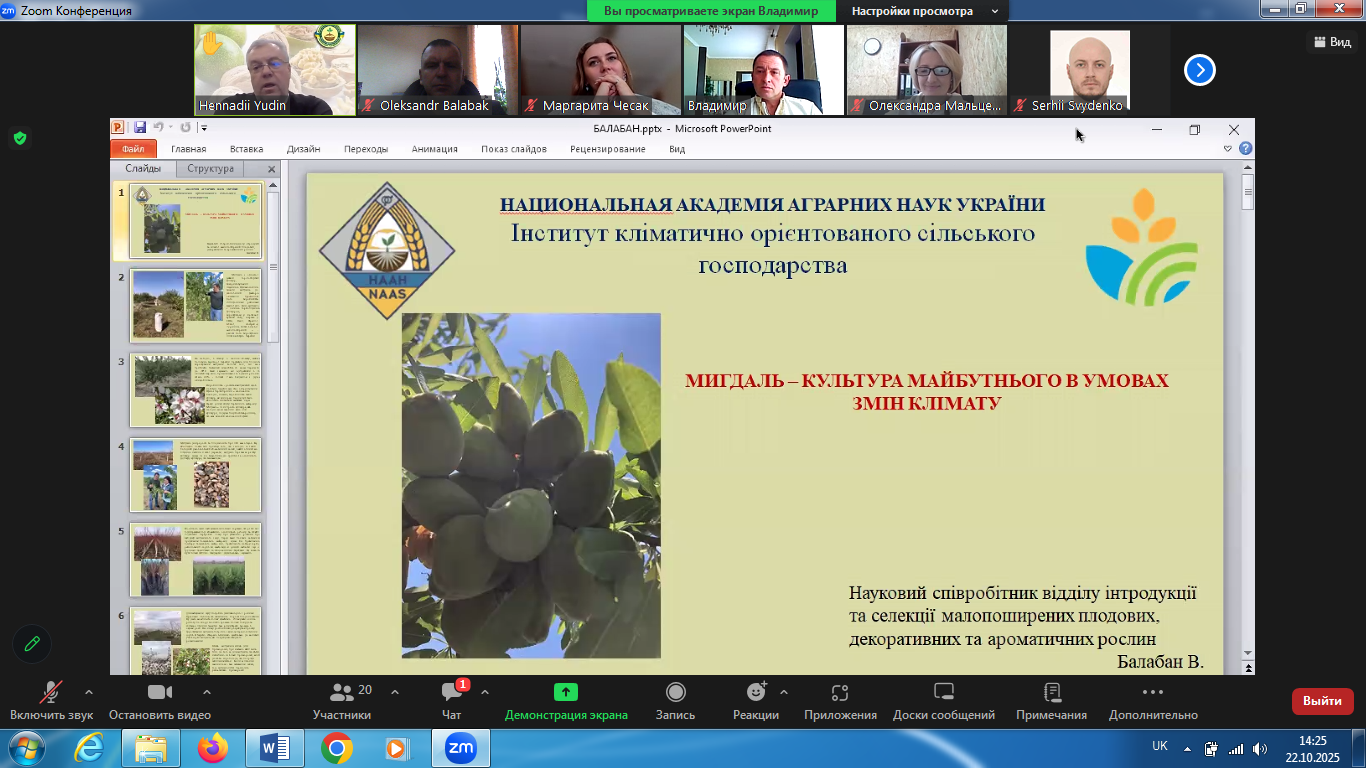 Участь представників кафедри екології та безпеки життєдіяльності в онлайн-зібранні на тему «Мигдаль – культура майбутнього в умовах змін клімату» 